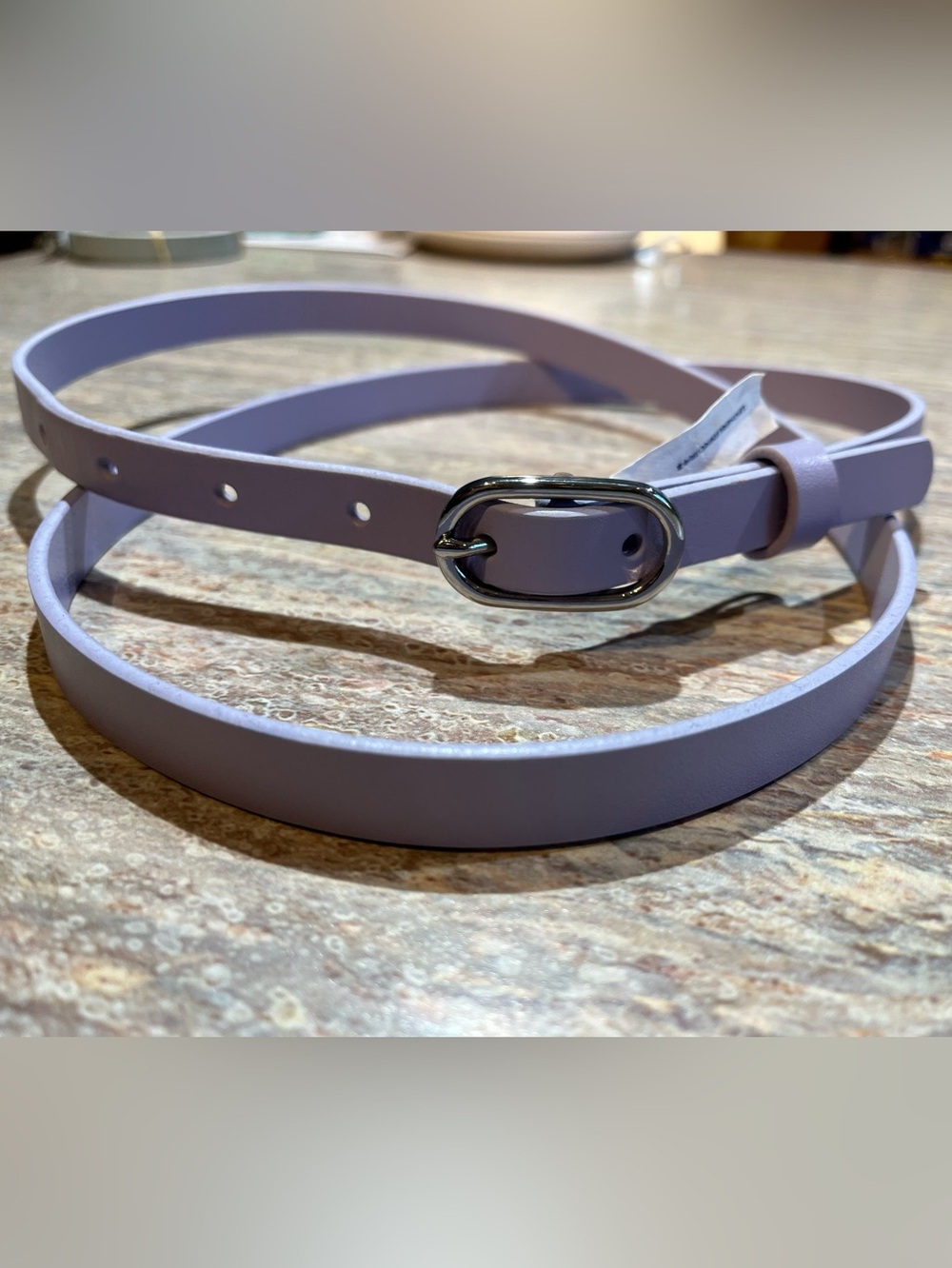 Lands' End Lavender Skinny Leather Belt with Silver Oval Buckle